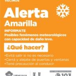 USHUAIA : LA MUNICIPALIDAD INFORMA ALERTA AMARILLA POR NEVADAS INTENSAS PARA LA NOCHE DEL LUNES Y LA JORNADA DEL MARTES